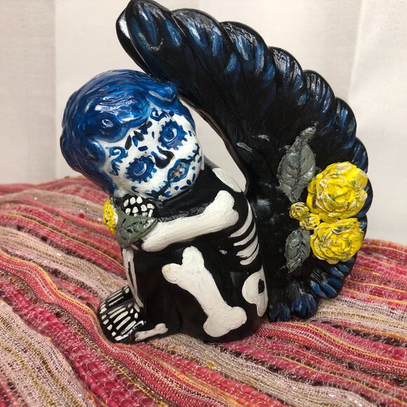 Angel Cherub Dia de Muertos Day of the Dead 5-1/4" Yellow and Blue - Picture 2 of 10